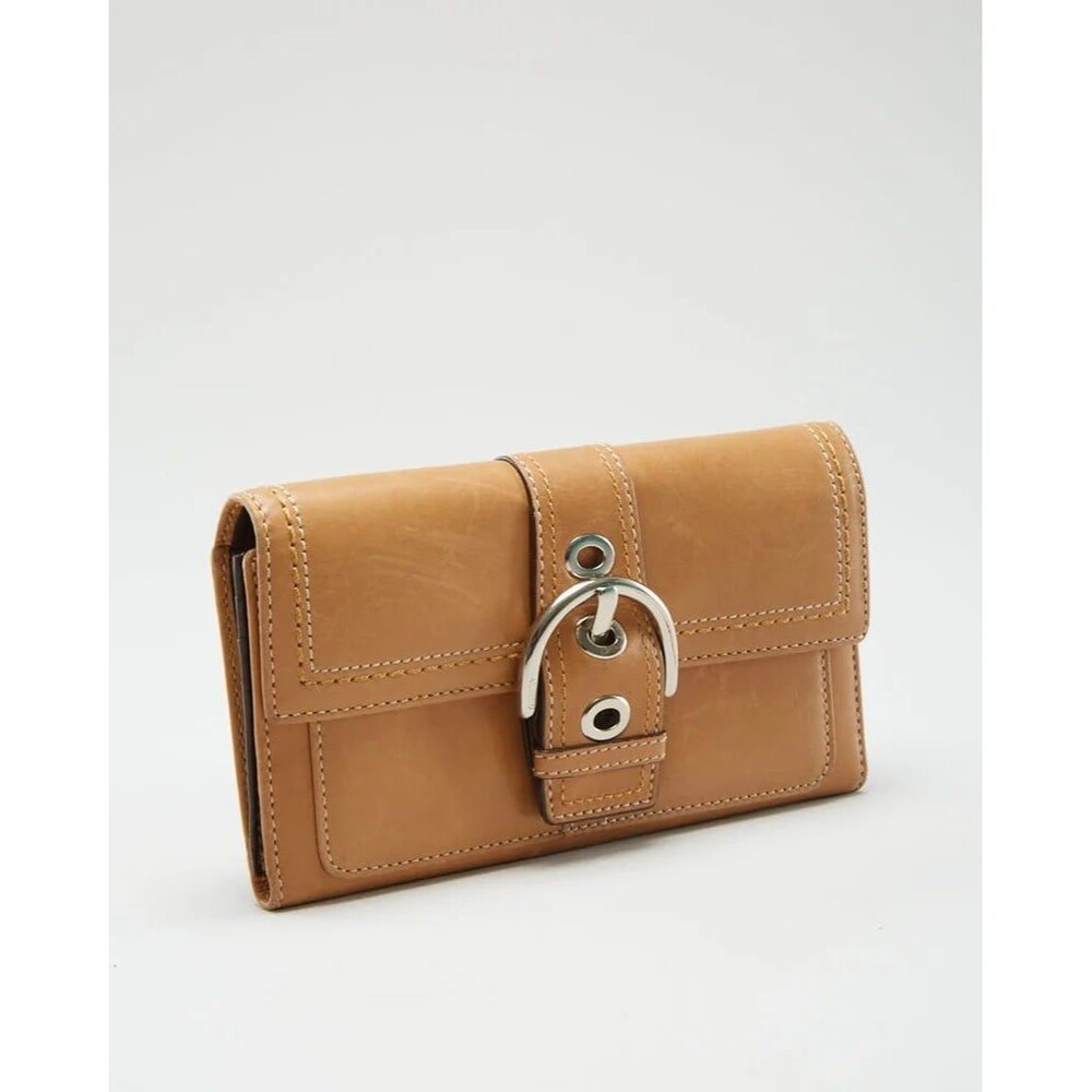 Vintage Coach SoHo Camel Tan Smooth Leather Trifold Snap Buckle Wallet